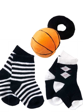 K&K INTERIORS Basketball Gift Set (2 Pair Socks and Rattle)