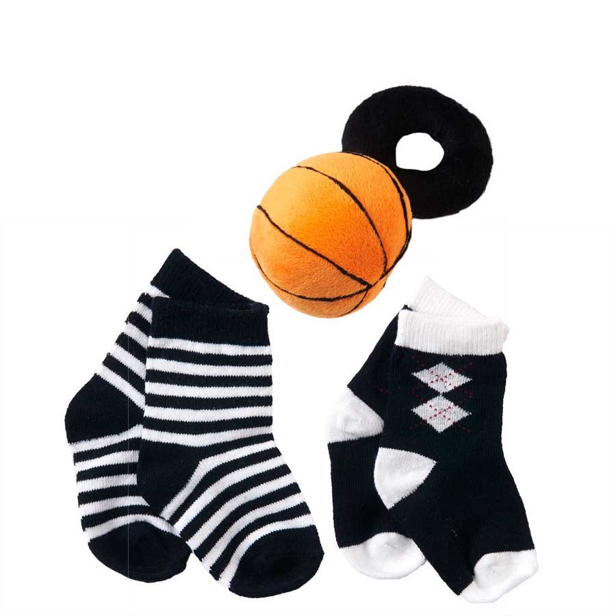 K&K INTERIORS Basketball Gift Set (2 Pair Socks and Rattle)