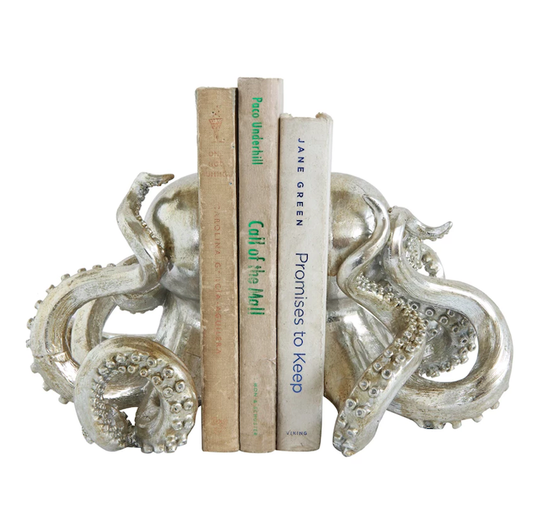 Resin Octopus Bookends, Silver, Set