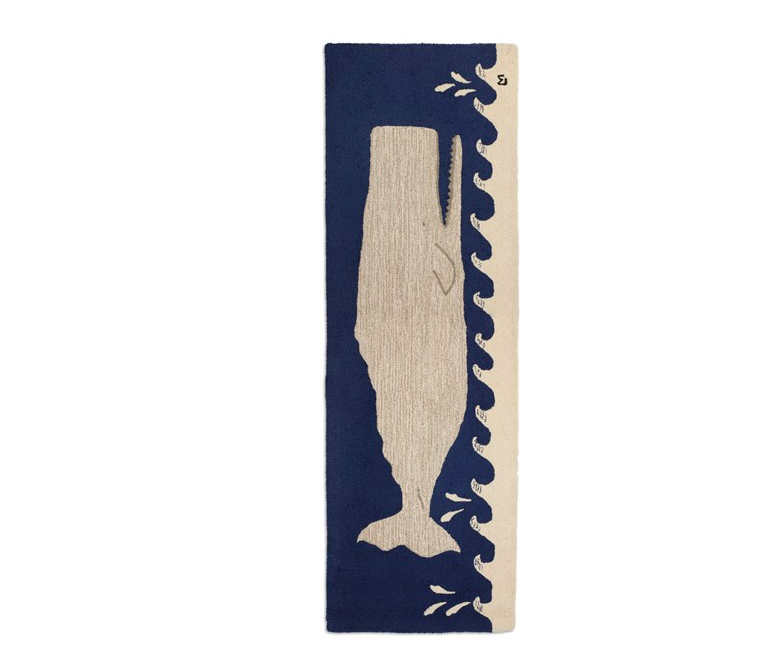 2.5' x 8' Great White Wavy Whale on Navy Runner - Blue & White
