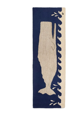 2.5' x 8' Great White Wavy Whale on Navy Runner - Blue & White