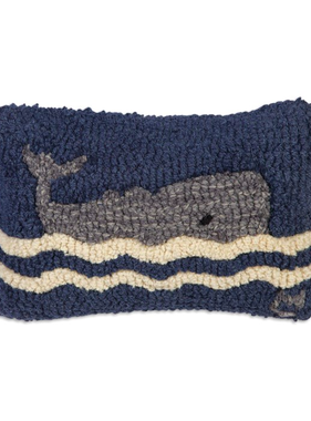 Wavy Whale Hooked Wool Pillow 8” x 12”