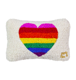 Provincetown Rainbow Glow Heart Hooked Wool Pillow 8” x 12”