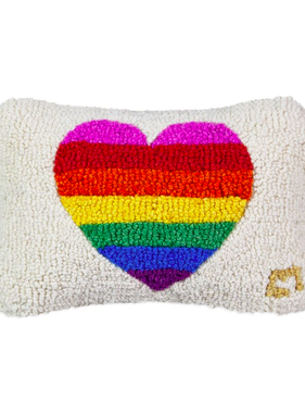 Provincetown Rainbow Glow Heart Hooked Wool Pillow 8” x 12”