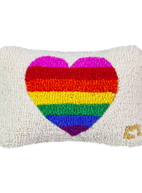 Rainbow Heart Glow Hooked Wool Pillow 8” x 12”