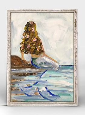 Mermaid In the Sea - Brunette Mini Framed Canvas 5” x 7”