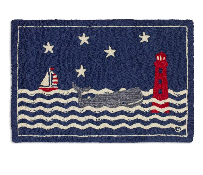 2’ x 3’ Wavy Whale Rug Whale & Lighthouse
