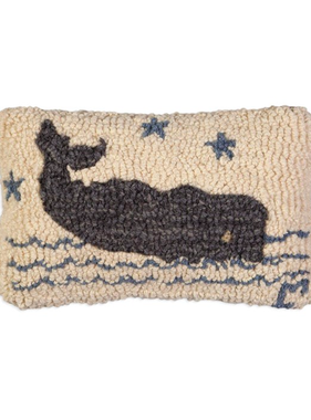 Grey Whale Hooked Wool Pillow 8” x 12”