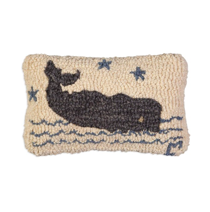 Grey Whale Hooked Wool Pillow 8” x 12”