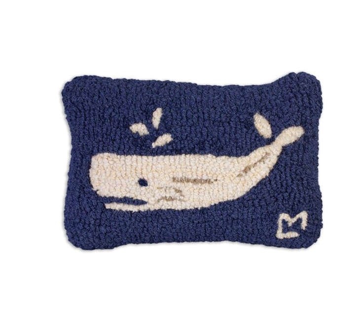 Spouting Whale Hooked Wool Pillow 8” x 12”