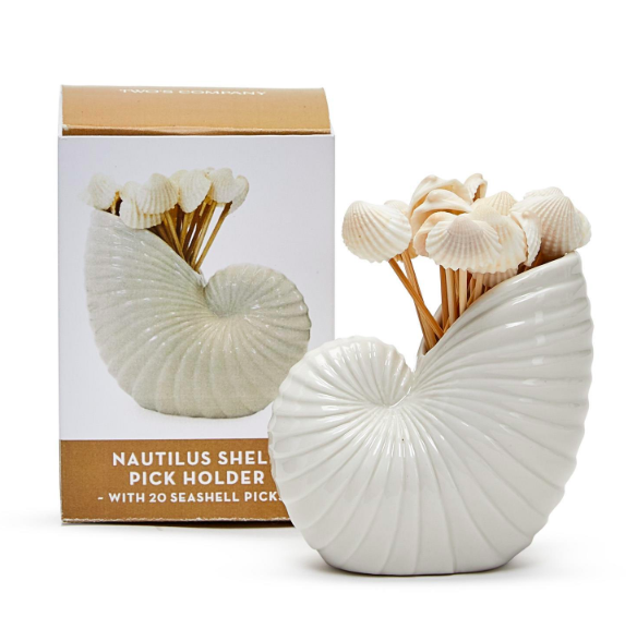 Nautilus Shell with 20 Seashell Picks