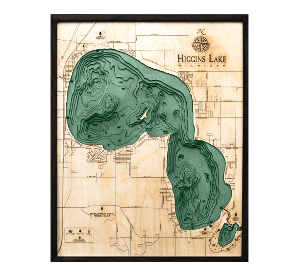 Higgins Lake Wood Map - 24.5" x 31"