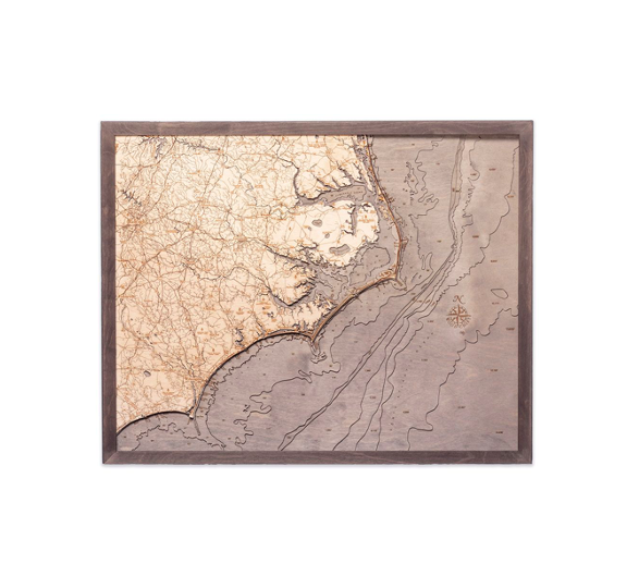 North Carolina Coast Wood Map