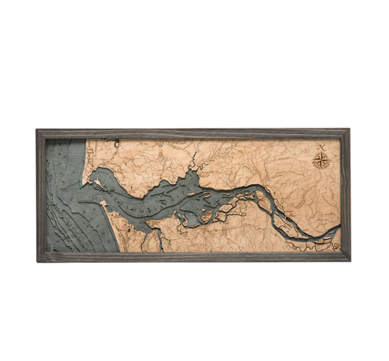 Colombia River Mouth Wood Map