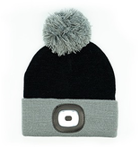 Kids Rechargeable LED Pom Beanie - Black/Grey