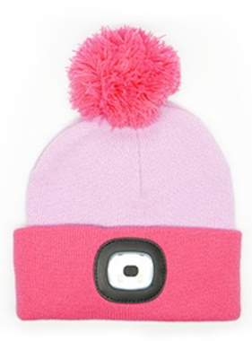 Kids Rechargeable LED Pom Beanie - Lavender/Pink