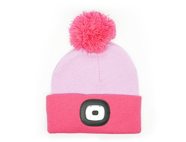Kids Rechargeable LED Pom Beanie - Lavender/Pink