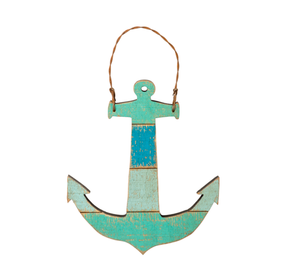 Sea Creature Whale & Anchor Wood Ornament