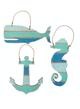 Sea Creature Whale & Anchor Wood Ornament