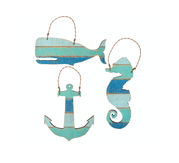 Sea Creature Whale & Anchor Wood Ornament