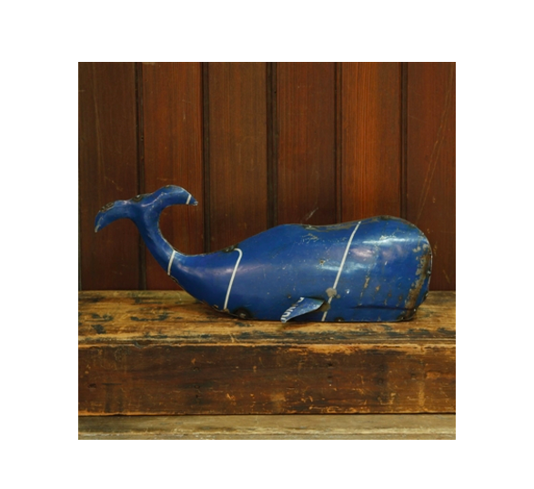 Blue Reclaimed Metal Whale - Md
