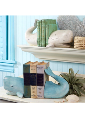 Whale Bookends with Handpainted Distressed Finish -  Choice of Finish