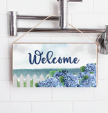 Twine Sign - Welcome Hydrageas & Fence