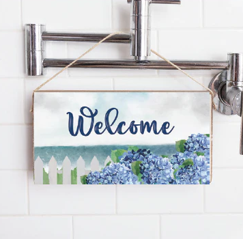 Twine Sign - Welcome Hydrageas & Fence