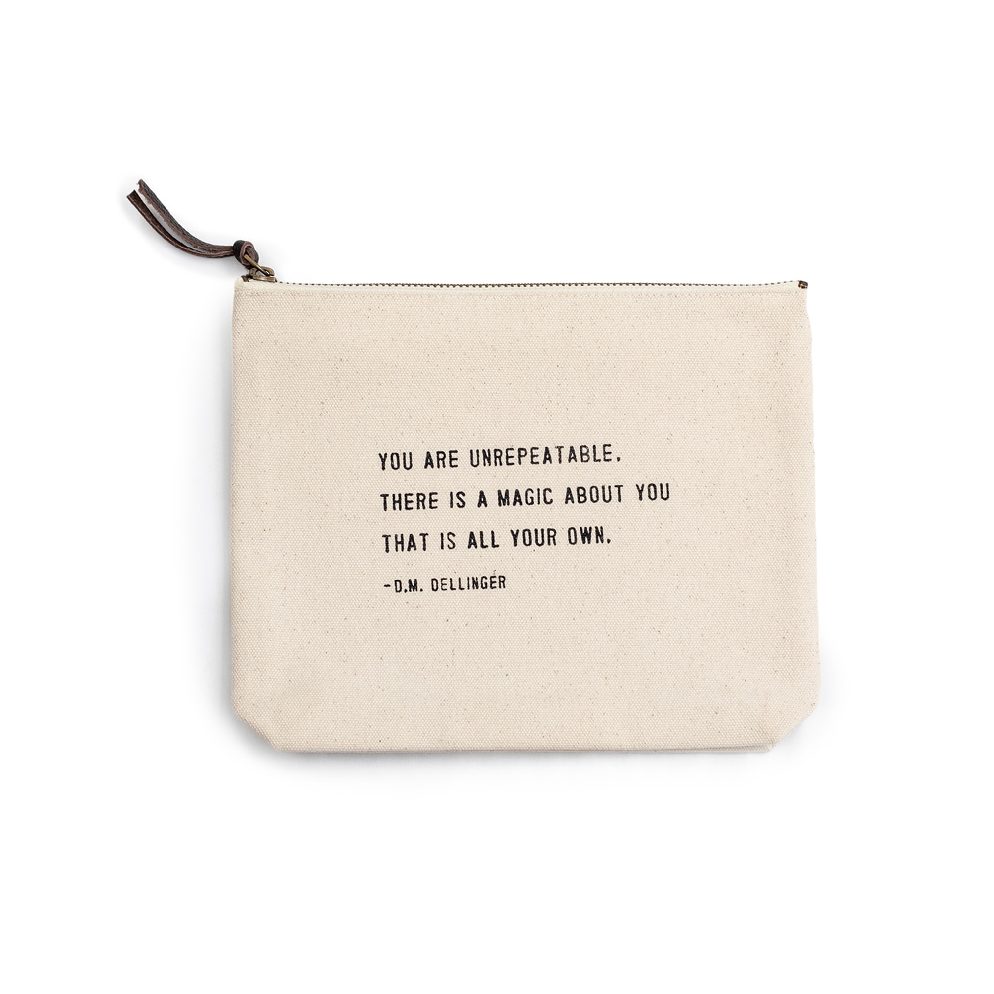 You Are Unrepeatable Canvas Bag - Beige Canvas with Leather Zipper Tassle 9" x 7"