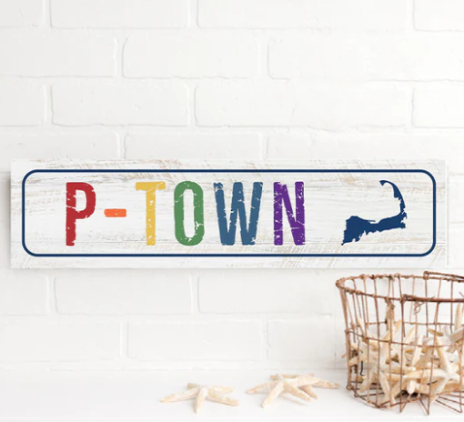 Barn Board Sign - P-Town Rainbow License Plate 6" x 24"