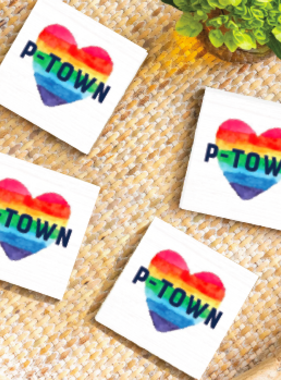 Coaster Wood - P-town Rainbow Heart