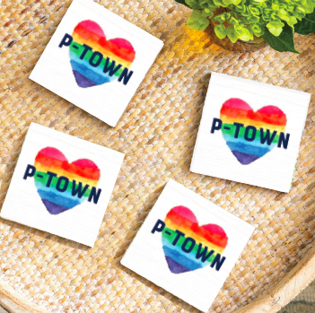 Coaster Wood - P-town Rainbow Heart