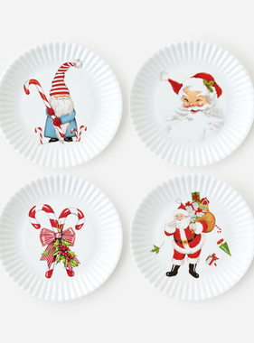 Christmas Appetizer "Paper" Plate, St/4, 4 Asst, 6"