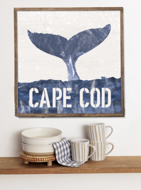 Wall Art - Cape Cod Indigo Whale Tail 24” X 24”