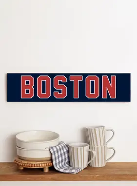 Barn Board Sign - Red and Blue Boston 6" x 24"