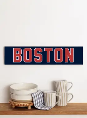 Barn Wood Sign - Red and Blue Boston 6" x 24"