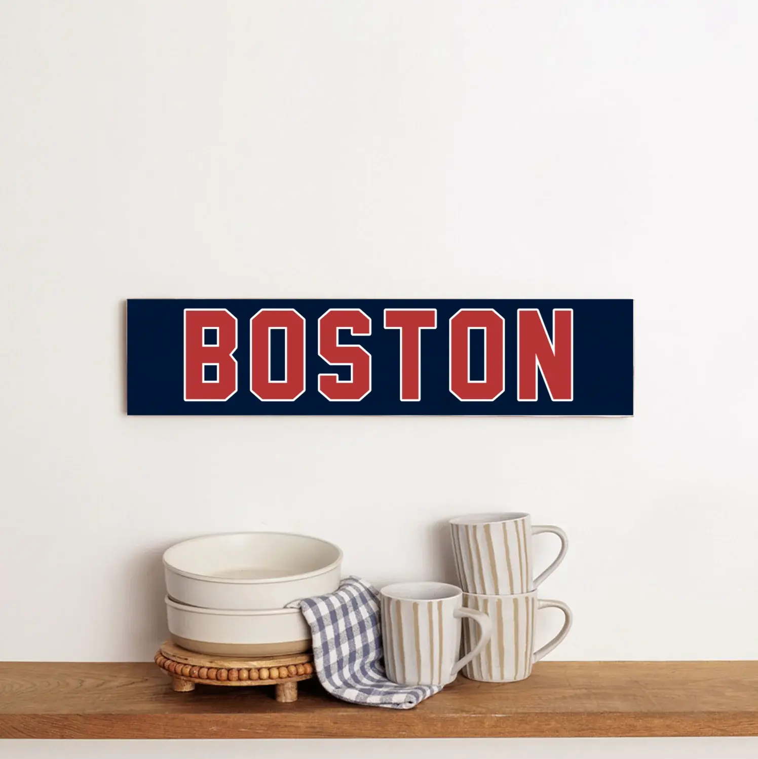 Barn Board Sign - Red and Blue Boston 6" x 24"