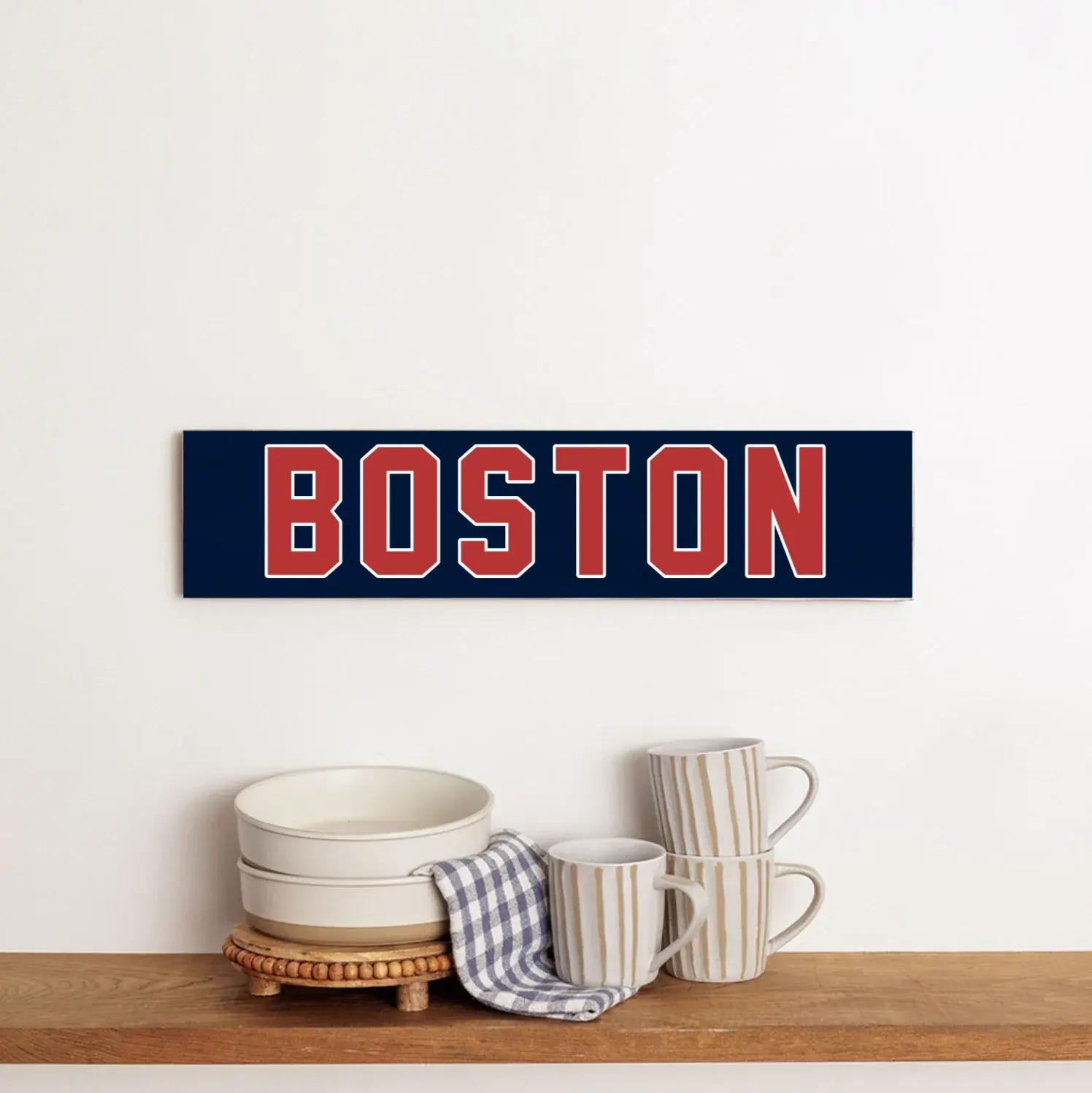 Barn Wood Sign - Red and Blue Boston 6" x 24"