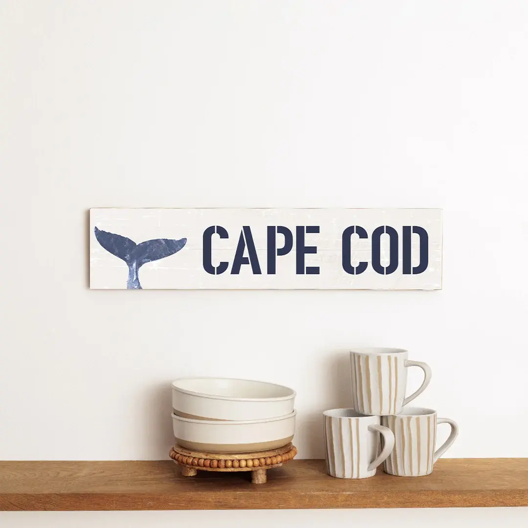Barn Board Sign - Cape Cod Indigo Whale Tail 6" x 24"