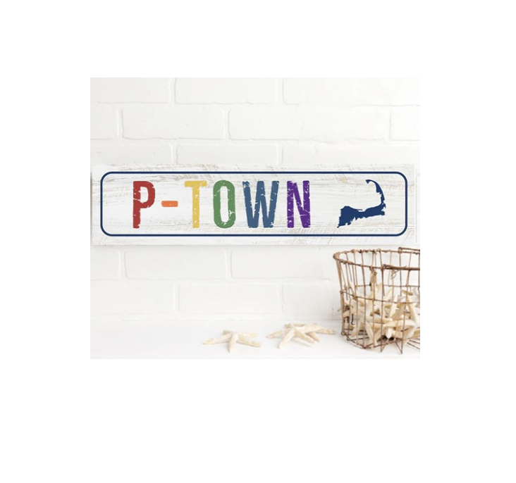 Barn Wood Sign - P-Town Rainbow License Plate 6" x 24"