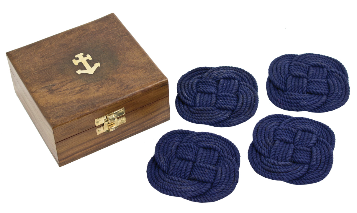 Coaster Set - Anchor Box W/4 Blue Coasters