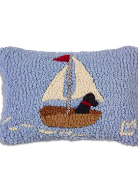 Skiff Sailing Lab Hooked Wool Pillow 8” x 12”