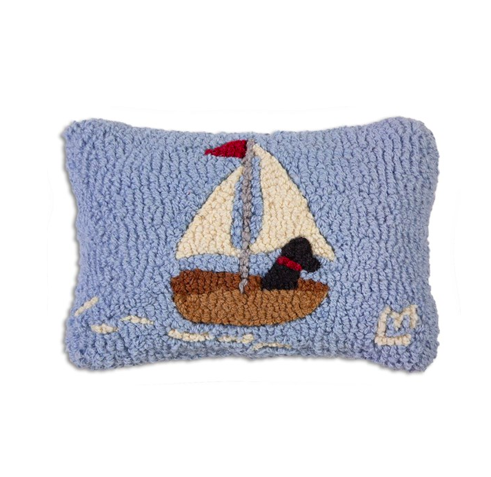 Skiff Sailing Lab Hooked Wool Pillow 8” x 12”