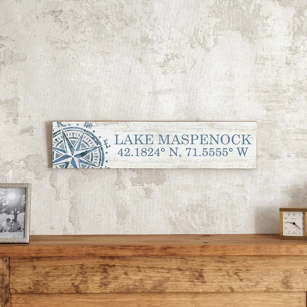 Barn Board Sign - Provincetown Coordinates Compass 6" x 24"