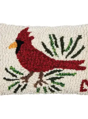 Cardinal Hooked Wool Pillow 8” x 12”