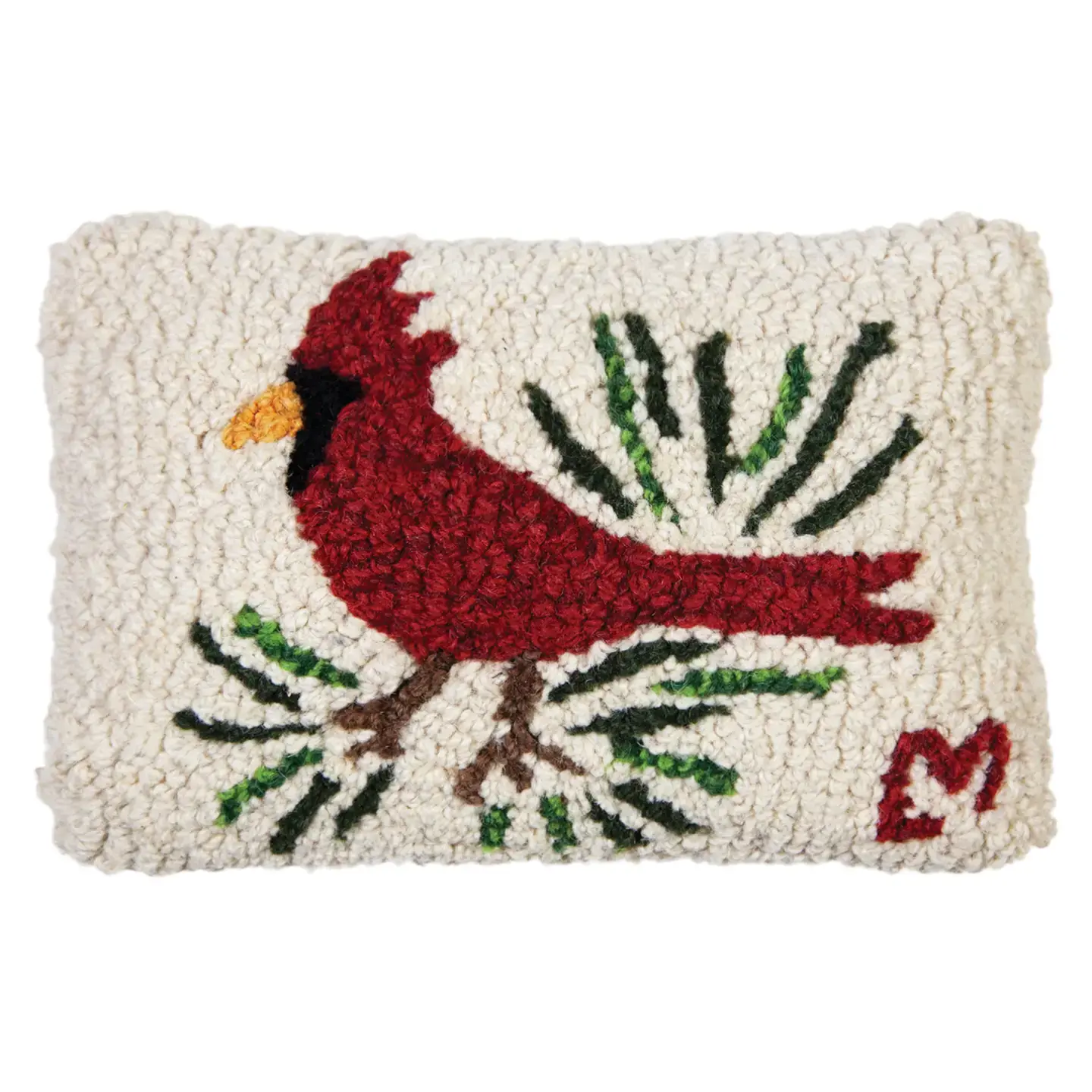 Cardinal Hooked Wool Pillow 8” x 12”
