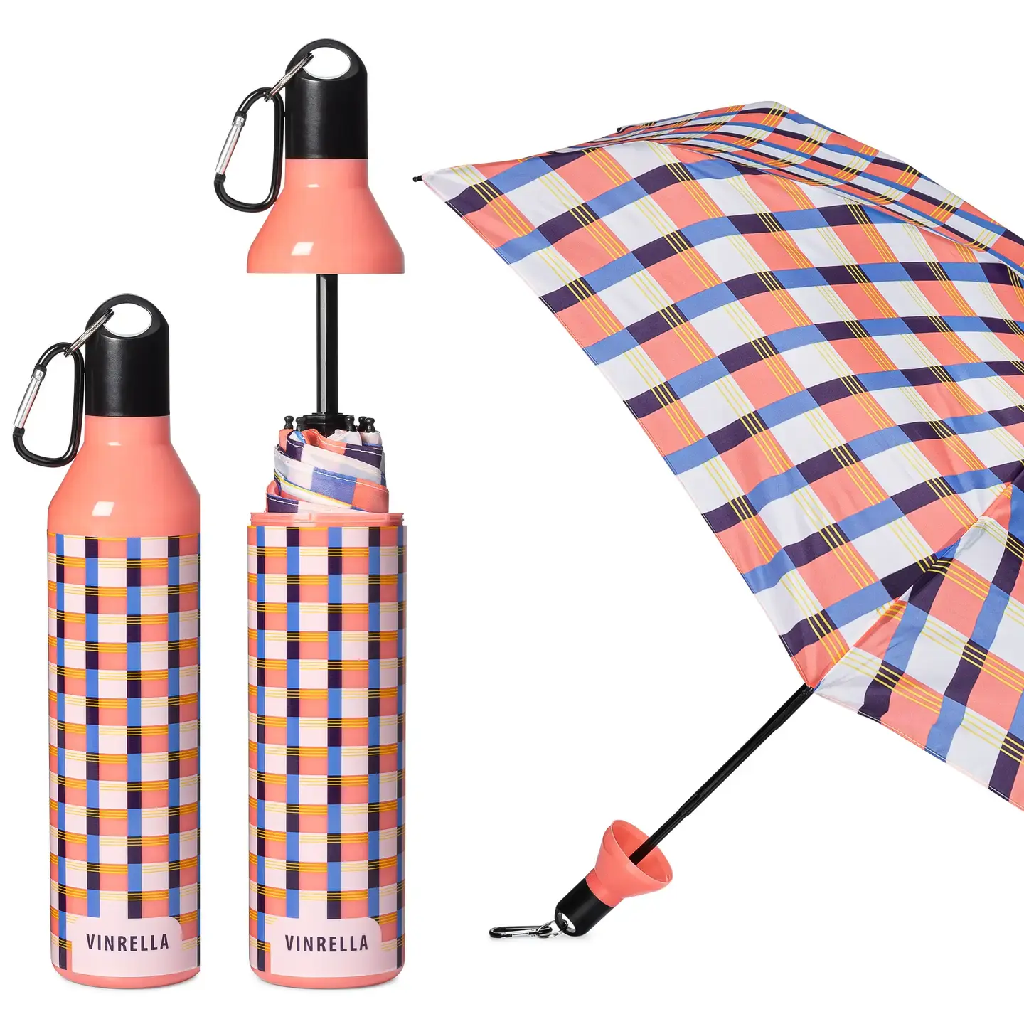 Vinrella Water Bottle Umbrella -  Gingham Pink