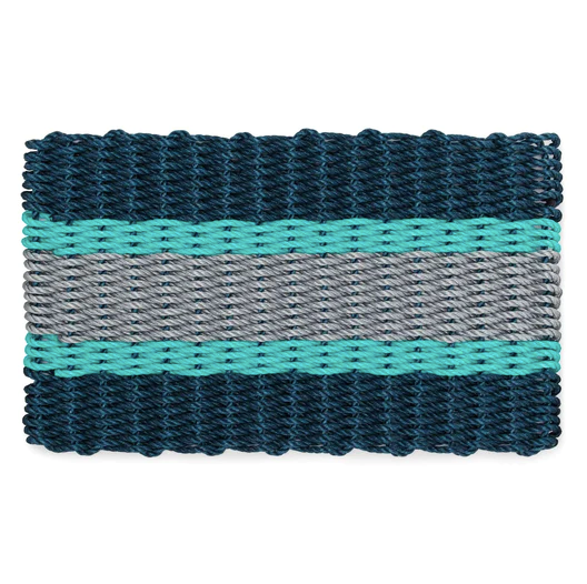 Cord Mats -Navy Blue Triple Stripe Navy, Teal, Silver 24" x 36"