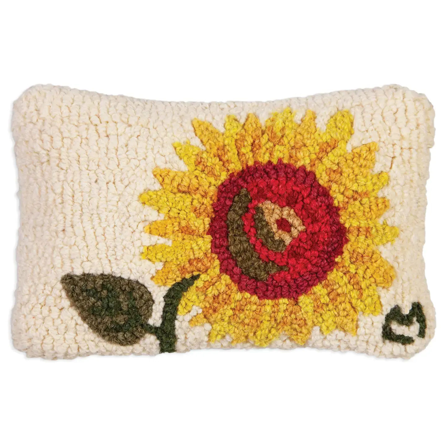 Bright Sunflower Hooked Wool Pillow 8” x 12”