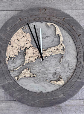 Tide Clock & Clock - Cape Cod & Islands Wood 16.50"